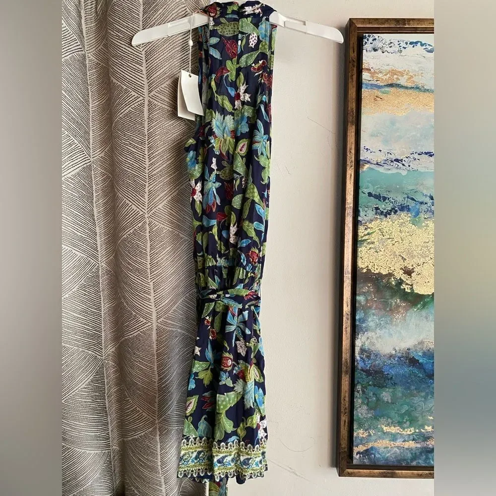 Tory Burch  Wisteria Wrap Romper Womens Swim Cover Up Blue Green Sleeveles Sz XS